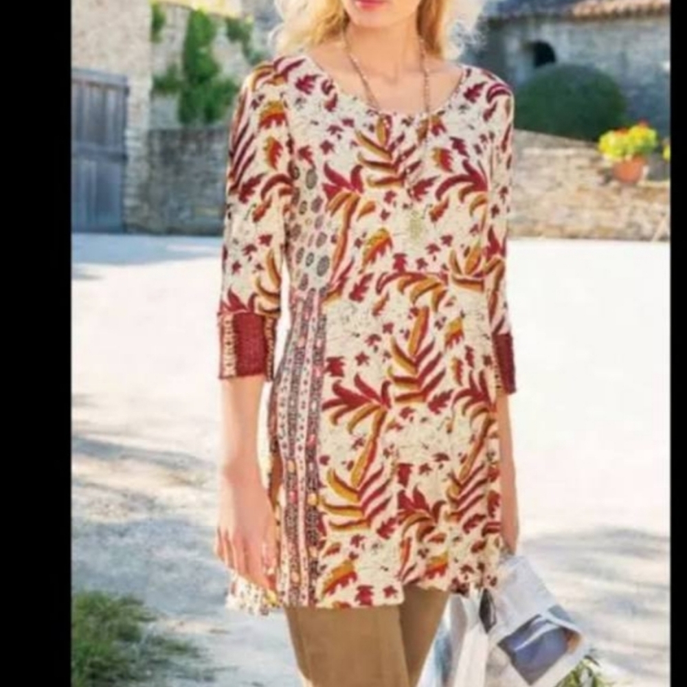 Soft Surroundings Plus Linen Blend Sugar Maple Tunic Top